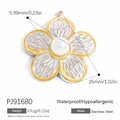 Pendentif fleur bicolore en acier inoxydable avec perle centrale, diamètre 26mm - PJ91680-Fleur à Cinq Pétales Perle