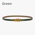 Slim genuine leather belt in dark green featuring a stylish gold wavy metal buckle - Green