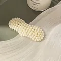 Korean style oval hair clip featuring creamy white pearls with 7.5cm size detail - Large Heart Pearl