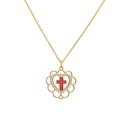 Collana minimalista dorata con pendente cuore croce, smalto rosso e zirconi - Rosso