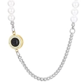 Cuban chain and pearl patchwork necklace with a gold-tone pendant and black gemstone - Gold Base Black Gemstone Style (KN233665-Z)