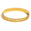18K gold plated stainless steel bracelet with chain and smooth solid arc design - Chain Snap Bangle - Gold