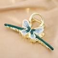 Elegant gold metal butterfly hair claw clip with emerald green and white marble wings - Blue Butterfly-AY12-1