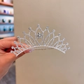 Girl's silver crown hair comb featuring sparkling rhinestones and floral leaf design - 9# Colorful Flower Crown Hair Comb