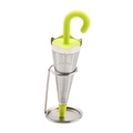 Creative green umbrella shaped tea infuser with stainless steel mesh and holder stand - Green