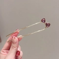 Golden U-shaped hairpin with purple heart crystals in a stylish bow design - Purple Rhinestone Bowknot - Gold