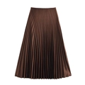 Elegante falda midi plisada de satén marrón oscuro con cintura alta y silueta en A - XS / Marrón Oscuro