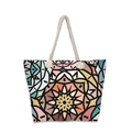 Detail of bohemian tote bag featuring mandala patterns and thick cotton rope handles - Pink Orange Cyan Mandala (jiayingstb35)