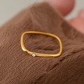 Elegant gold-tone titanium steel ring with irregular square design and single inset stone - Size 5 / Small Square Ring Style / Gold