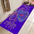 Tappetino in flanella stile bohémien con base viola e motivo totem civetta su legno - 40x60cm / Totem Gufo Viola Scuro Stile 4