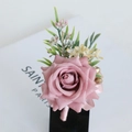 Elegant dusty rose faux rose wedding boutonniere with gold berries and pink ribbon - Bean Paste Pink - Boutonniere
