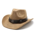 Classic western suede cowboy hat in camel with star-studded leather band ornament - M(56-59CM) / Camel