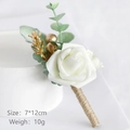 Elegant white foam rose boutonniere with eucalyptus leaves and rustic hemp rope wrapping - Corsage / Cream