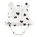 Detail of white cotton baby bucket hat with black heart prints and cute round ears - Black Heart Print (10#)