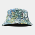 Close-up of floral print pattern on wide brim double-sided reversible bucket hat - Dark Background Daisy Floral Style (1#色)
