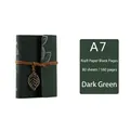 Dark green A7 faux leather leaf notebook with vintage brass leaf charm and tie strap - Dark Green