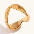 Elegant 18K gold plated stainless steel ring with minimalist irregular wavy design - Gold Ribbon Heart Ring Size 6
