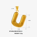 Polished gold stainless steel puffy letter U pendant with dimensions for DIY jewelry - Letter U - Gold