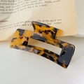 Square acetate hair claw clip with brown tortoiseshell pattern for elegant hair styling - Rectangular Hollow Out / Dark Tortoise Shell