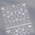 French style nail art sticker TL-302 featuring white lace bows and pearl chains - French White Embossed Pearl Lace Bowknot (TL-302)
