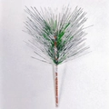 Artificial pine branch with green needles and silver glitter tips on white background - 8x10cm White Tipped Pine Needle
