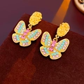 Vintage gold butterfly earrings set with pink and blue rhinestones on dark velvet - Crystal Butterfly Oval Drop Luxury Earrings