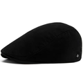 Gorra plana negra clásica de sarga de algodón con hebilla de metal en el lateral - Negro