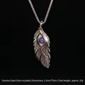 Pendente piuma vintage in argento con occhio blu e catena in acciaio inossidabile - Piuma Occhio Blu