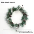 Artificial 40cm snowy pine needle wreath with pine cones and red berries for Christmas - 40CM