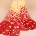 Lightweight chiffon scarf with yellow-red gradient and vibrant butterfly floral prints - Red Yellow (Gradient Butterfly)