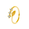 Vintage gold open ring featuring a delicate hollow leaf design and three cubic zirconia stones - Gold Leaf With Three Zircons Style (2460)