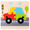 Car pattern wooden puzzle for kids with red, yellow, blue, and green blocks - Car (1汽车JM)