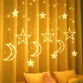 Warm white LED star and moon curtain string lights for cozy indoor home decoration - Warm White Star Moon / Plug-in 220V