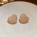 Macro shot of pink heart-shaped earrings with unique sugar-like texture on a white plate - 49# Silver Earring Post - Yellow - Heart