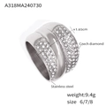 Anillo de varias capas de acero inoxidable plateado con diamantes checos brillantes - US 6 / Plateado