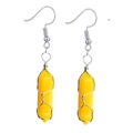 Detail of yellow hexagonal crystal earrings with silver wire wrapping on white background - Wire Wrapped Hexagonal Prism Earrings / Silver Topaz Style Earrings