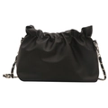 Bolso cubo plisado negro de moda con cadena plateada para mujer, tendencia 2024 - Negro