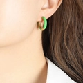 Sweet candy color green and gold plated hoop earring worn by a female model - Green Enamel
