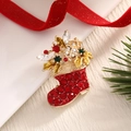 Sparkling Christmas stocking brooch with red rhinestones and festive gold metal details - BR0038-Red Christmas Sock