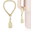 Golden cubic zirconia letter B charm with cuban chain for tumbler handle accessory - Letter B