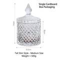 Transparent embossed glass storage jar with lid for cosmetics 14cm height - Tall Thin Style - Medium