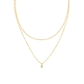 Dettaglio della collana a doppia catena dorata con maglie piatte e un pendente in zircone lucido - Oro