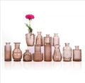 Pink-brown embossed glass vases set in various shapes for home and table decoration - Amber (12 Pieces Set)