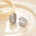 Eleganti orecchini a cerchio rettangolari in argento con zirconi bianchi scintillanti - Orecchini a Cerchio Geometrici Rettangolari con Zirconi a Pavé (A104-3#)