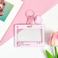 Roze plastic kaarthouder in sociale media-stijl met hartvormige hanger en sleutelhanger - Roze / Hart Sleutelhanger