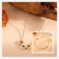 Three-tone interlocking circle ring pendant necklace and bracelet set for women - Circular Ring Jewelry Set (E717-I717)
