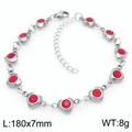 Silver stainless steel bracelet with red heart zircons, size 180x7mm, weight 8g - Silver (KB183049-TJG)