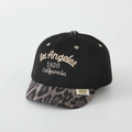 Detail of Los Angeles embroidery and leopard print brim on black baseball cap - 52cm (2-5 Years) / 1920 - Black