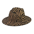 Detailed view of the leopard print fedora hat with wide brim and grooved crown - Adult 56-60cm / Leopard Print 01