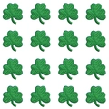 Detailed close-up of 16-piece St. Patrick's Day green shamrock embroidered iron-on patches - Shamrock Set (Medium)